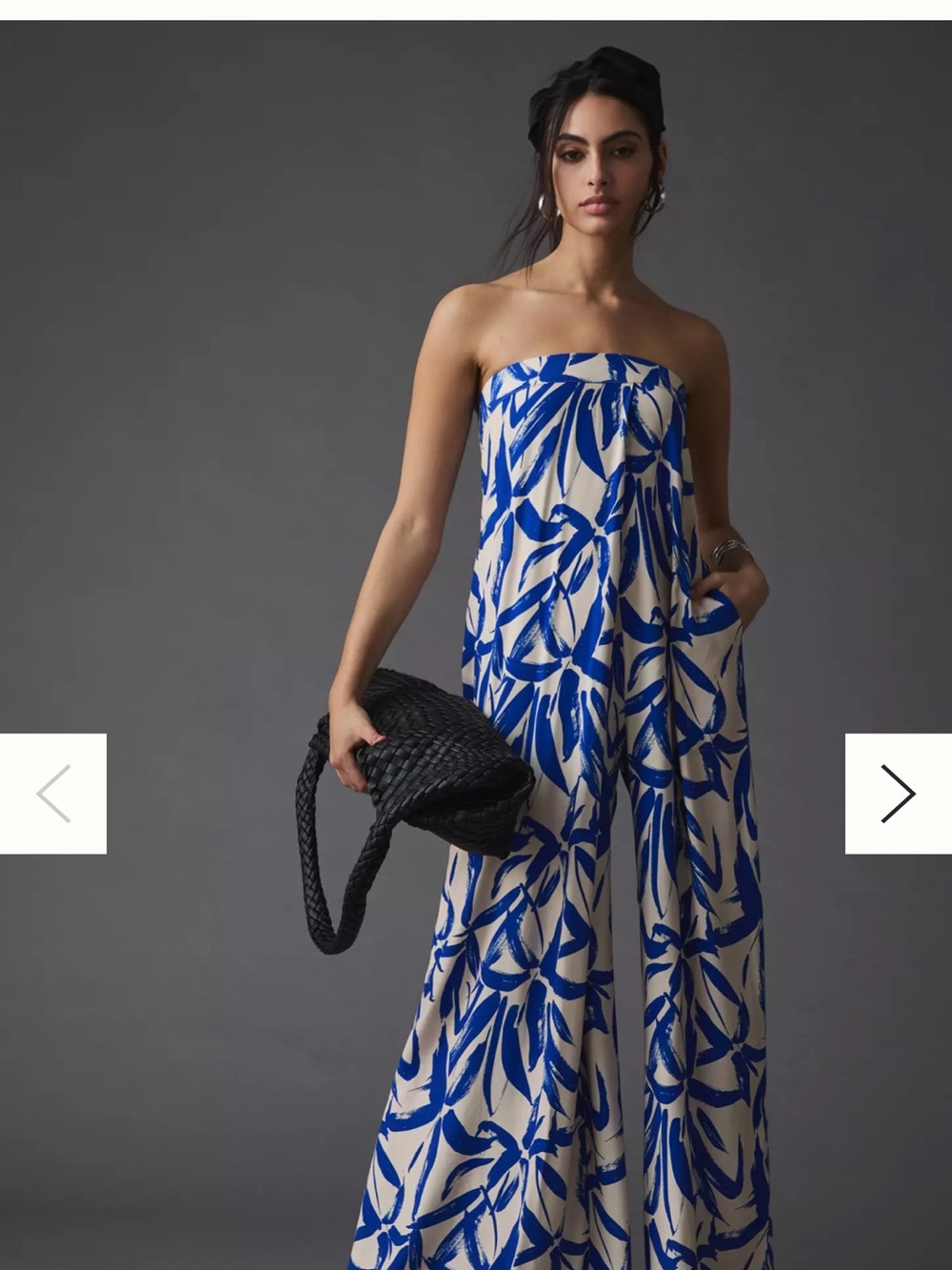 Strapless Blue Leaf-Print Wide-Leg Jumpsuit from Anthropologie